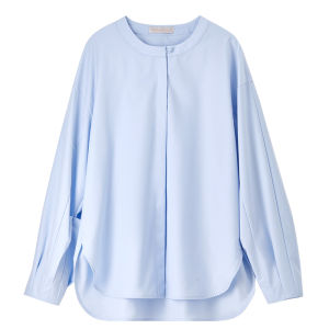 Casual Loose Long Sleeve Button up Shirt Womens Fashionable Classic round Neck Solid Color Top for Autumn 2025