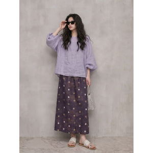GULILI | UV Protection Flax Women Suit Light Purple Dots