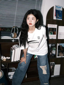 เสื้อยืดแขนสั้นผู้หญิงสไตล์อเมริกัน Pure Cotton Loose Casual Half Sleeve Summer New White High Street T-Shirt