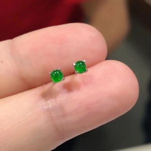 Silver Plated Inlaid Earrings with Jade Green Gem