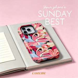 Potdemiel | Pink Abstract Blooms For Case For iPhone 17 16 15 Pro Max TPU Anti-Scratch Outer Shell Raised Screen CaseChic