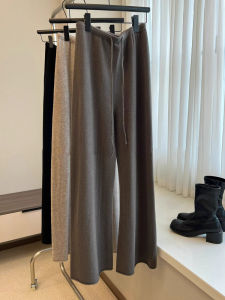 DUOFEIYAN | Gray Knit Wide Leg Pants Loose Drapey Casual Straight Leg Long Pants