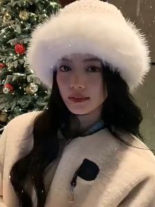Mũ lông nữ trùm đầu mùa đông thời trang Nón bucket lông phong cách Mông Cổ ấm áp dễ thương