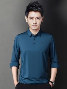 ROMON | Lormen Mens Long Sleeve Polo Shirt Casual With Collar Mid-aged Youth Business Leisure Top Polyester Fiber Standard Fit