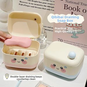 Water Draining Soap Holder Double Layer with Lid
