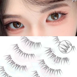 5 Pairs False Eyelashes Wispy Soft Cluster Lashes Natural Thick Manga Eyelashes with Clear Band Korean Style Anime for Girls