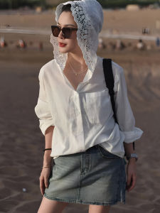 French Elegant Hook Flower Long Sleeve Hooded Shirt Thin New 2024 Women Summer Loose Sun Protection Open Cardigan Top Women