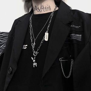 Cool Punk Rabbit สร้อยคอไทเทเนียมเหล็ก Multilayer ฮิปฮอป สไตล์จี้ < Ne1> หมี/หมูสัตว์รูปแบบสร้อยคอ