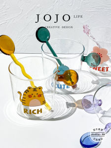 JOJOS L.PD.dismiss.ins Cute Colorful Spoon High Aesthetic Value Glass Cup Simple Style Transparent Single Layer Borosilicate Glass