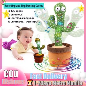 【RANDOM DESIGN】Dancing Cactus Toy 120 English Songs USB Charge Recording Imitate Talking Lights Plush Musical Toys
