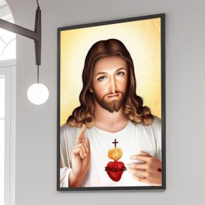 Moetch | Thánh Tâm Chúa Giêsu Canvas Áp Phích Phim Retro Giấy Kraft Miếng Dán Cho DIY Phòng Thanh Cafe Thẩm Mỹ Nghệ Thuật Tranh Treo Tường Unframed
