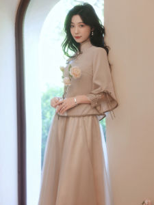 Bridesmaid Long Sleeve Satin Cheongsam Wedding Dress Womens Fashionable Luxury Summer Gown mid Waist Zipper Style Pure Color