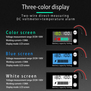 DC 8V-100V Indicator Power Meter Battery Capacity Voltmeter Lithium LiFePO4 lead-acid Cell 12V 24V 48V with Temperature Alarm