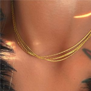 ANENJERY 316L Stainless Steel Multi Layer Snake Bone Chain Necklace for Women Simple Hip Pop Necklace Jewelry wholesale