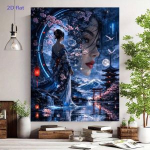 60X75cm Oil Painting By Numbers Moonlit Geisha Fantasy On Canvas DIY Paint by numbers Frameless Digital Painting Home Decor