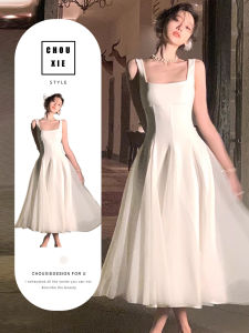 CHOUXIE | Đầm Dây Màu Trắng Phong Cách Pháp
