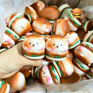 Crispy Hamster Design Burger Kawaii Anime Figures Slow Rising Squishy Toys Simulation Food Soft Bread Squeeze Stress Relief Toy﻿