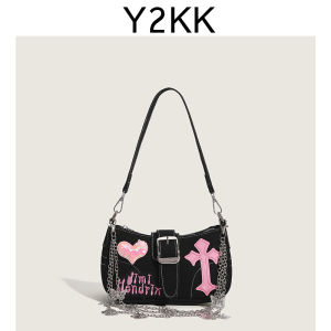 2024 New Womens Y2K Small Design Trendy Chain Breadstick Bag Square Underarm Bag Fashionable Casual Single Shoulder Bag