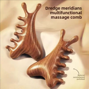 เครื่องนวดจุดหวีนวดไม้4 In 1 Dorisna อัพเกรดหวีหวีไม้จันทน์ฟันกว้างสำหรับหนังศีรษะใบหน้าลำคอ