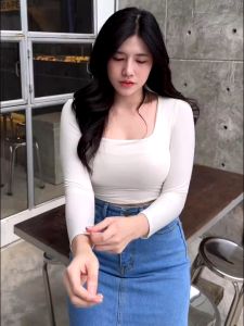 เสื้อครอปเเขนยาวสไตล์เกาหลีผู้หญิงเซ็กซี่เเละน่ารัก