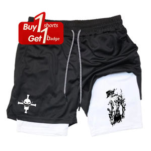 One Piece Luffy Print Y2k Shorts Man Summer Quick-drying Double-layer 2-1 Compression Fitness Jogging Pant Gym Clothing Cosplay