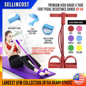 SellinCost 2 Tubes 4 Tubes Yoga Elastic Band Sit Up Resistance Band Leg Pull Foot Pedal Tension Rope Pull Rope Elastic String Exercise Body Home Fitness Alat Kempis Perut Alat Senaman Perut 阻力带 松紧带 GP02 GP04
