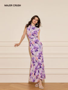French Floral Printed Cheongsam Dress Elegant Slim Fit