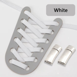 1Pair All White Laces  No Tie Shoe Laces For Sneakers Metal Lock Magnetic Shoelaces Rubber Bands for Shoes Accessories