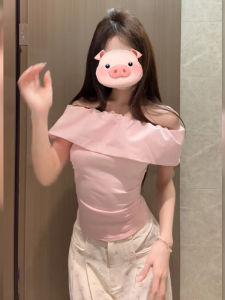 BINKAFENNY | เสื้อเชิ้ตแขนสั้นคอวีสีชมพูสไตล์ฝรั่งเศสสำหรับผู้หญิงในช่วงฤดูร้อน ดีไซน์เข้ารูป กระโปรงสั้น แขนสั้น ทรงเข้ารูป