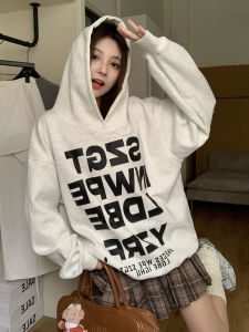 American Retro Grey Hoodie Womens Spring Autumn New Oversize Loose Lazy Style Top Trendy Long Sleeve Printed Comfortable