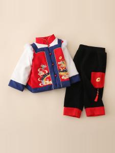 Thickened Fleece Winter Clothes Set for Boys One Year Old Birthday Ceremony Traditional Chinese New Year Outfit Childrens Clothing
