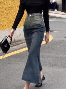 MANMI | Chân Váy Jean Dáng Xòe Cao Waisted Mid-Calf