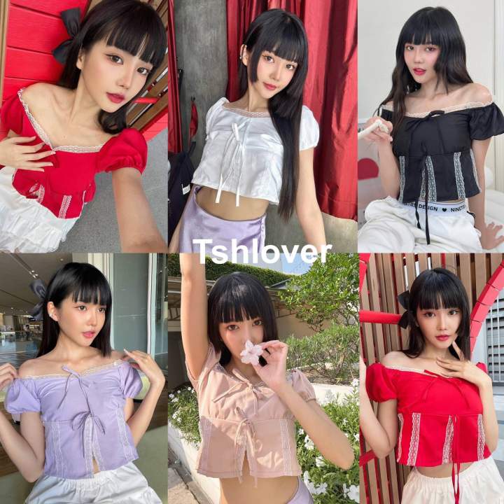 พร้อมส่ง 7 สี มีซับใน‼️💕 ครอปแขนตุ๊กตา ครอปแต่งลูกไม้ เสื้อเวียดนาม คร ...