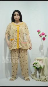 Piyama Set Katun Motif Kartun Wanita Dewasa Piyama CP Kaos Dewasa (Kancing 5) BB max 70KG - Warna Pastel