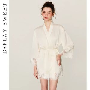 Embroidery Lace Satin Splice Strap Women Home Wear