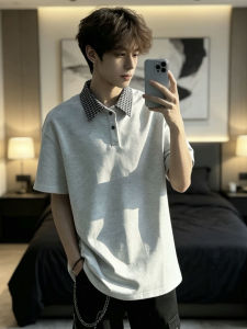 ZHUOCAN | American Check Short Sleeve Polo Collar Cleanfit Style Tee
