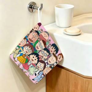 Catoon Chibi Maruko Chan Multi-scene Polyester Cotton Towel Hanging Hand Wiping Cloth for Kitchen Bathroom Hotel