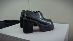 Size 35-40 Womens Fashion High Heel Short Boots Thick Heel Leather Loafers Black JK Mary Jane Shoes