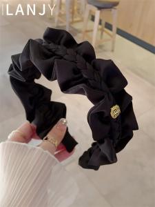 Elegant Black French Twist Hairband Hepburn Style Vintage Braided Headband Ageless Wooden Edge Hairband Fashionable Accessory
