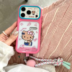 Sanrio | Luxury Hit Color Sanrio Hello Kitty Wrist Strap Lanyard Case For iphone 17 16 15 14 Pro Max 17 Full Lens Protection Phone Cover