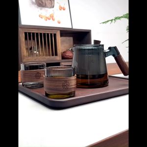 Contemporary Design 500ml Wooden Handle Borosilicate Glass Teapot & cups sold seperately / walnut wood / Tea Set good for foral tea chinese tea [Made For Drinkers]