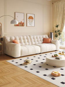 High-Back Cream Style Sofa Fabric Art Velvet Cat Scratch Leather Living Room Couch Straight Row Apartment Luxury Sofa