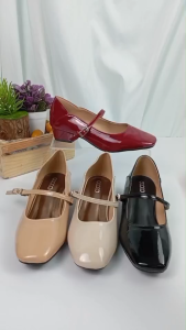 OXXO รองเท้าแมรี่เจน Mary Jane ผู้หญิง หนังแก้วทรงหัวตัด ส้นสูง1นิ้ว พี้นนิ่มใส่สบาย SM3393