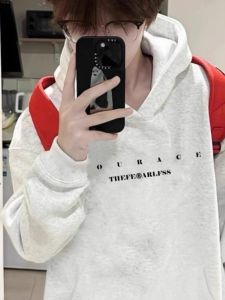 Heavyweight White Grey Pure Cotton Hoodie Oversize American High Street Men Autumn Winter Fleece Lined Loose Trendy Jacket