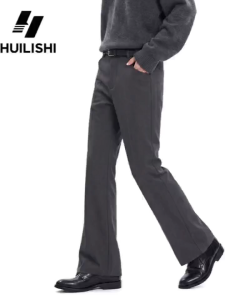 HLS&Huilishi Solid Black Wrinkle Resistant Bootcut Flare Slacks High Rise Stretch Slim Fit Business Casual Bell Bottom Trousers with Free Belt