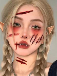 Halloween Face Sticker 2024 Face Makeup Stickers Horror Fake Scar Scratch Luminous Tattoo Stickers Dentures Waterproof
