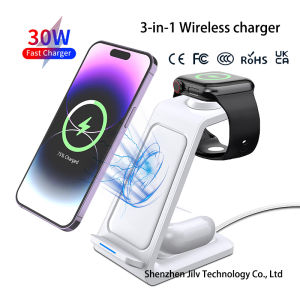 3 in 1 Wireless Charger Stand for iPhone 16 15 14 13 iWatch 10/9/8/7 Ultra Airpods for Samsung Phone Fast Charging Station