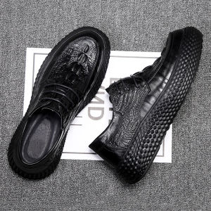 รองเท้าผู้ชายหนังแท้ ส้นเตี้ย สไตล์เกาหลี ทรงหัวมน ทรงหัวมน ส้นแบน รองเท้าผู้ชายแบบลำลอง สีดำ แฟชั่นฤดูใบไม้ร่วง/ฤดูหนาว