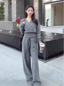 Casual Sportswear Set Women Spring Autumn 2025 New Stylish Anti-Aging High Waist Loose Wide Leg Pants Two Piece Set