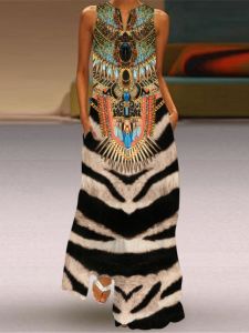 Amazon Fashion Style Fashionable New Womens Clothing 3D Fox Fur Printed V-neck Loose Large Size Thin Dress Female